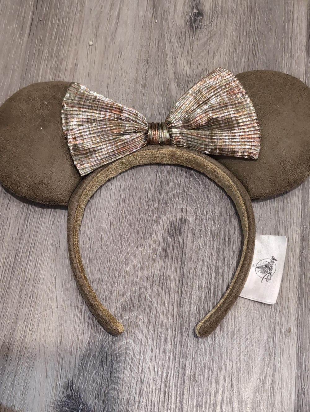 Disney Metallic Gold Minnie Ear Headband with Shimmer Bow